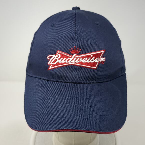 Budweiser Logo Strapback Hat Blue One Size Embroidered Vent Holes - Picture 2 of 8